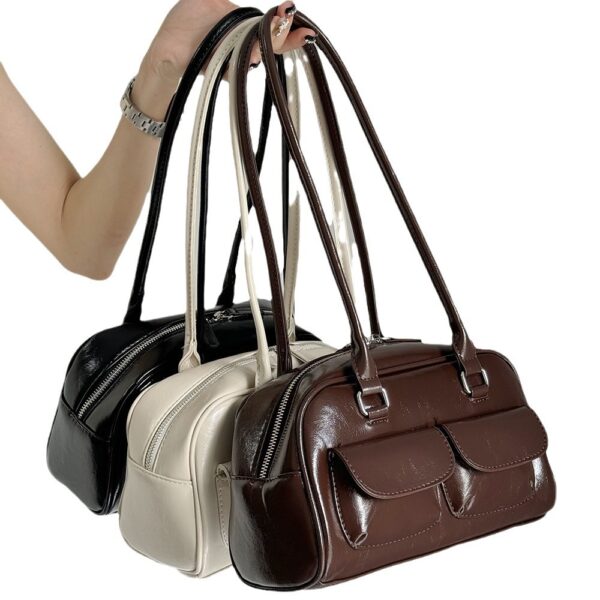 Korea New Bowling Bag Handbag Niche armpit retro large capacity small pocket design bag bag for women
