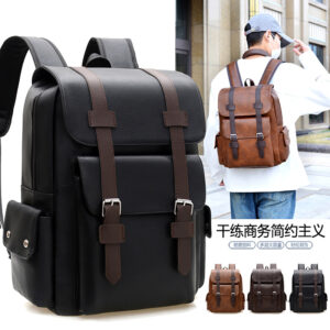 Cross-border Amazon British Vintage Soft PU Leather Backpack Casual Large Capacity Travel Belt Buckle Backpack