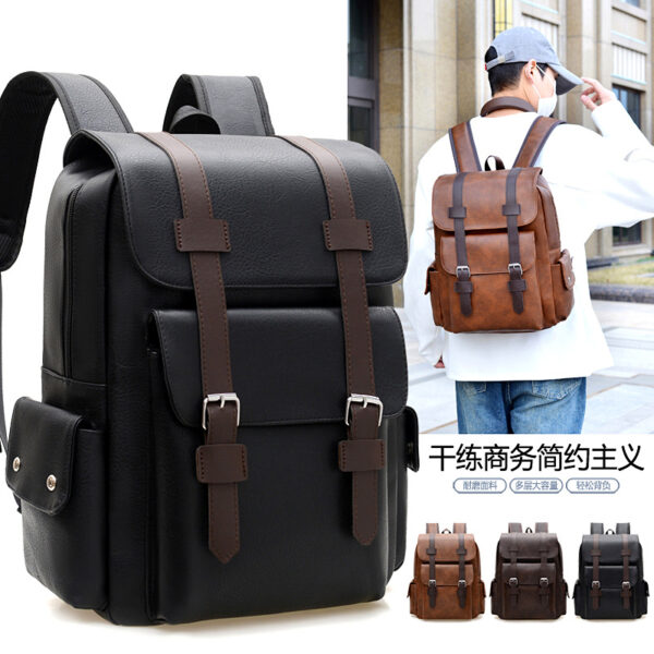 Cross-border Amazon British Vintage Soft PU Leather Backpack Casual Large Capacity Travel Belt Buckle Backpack